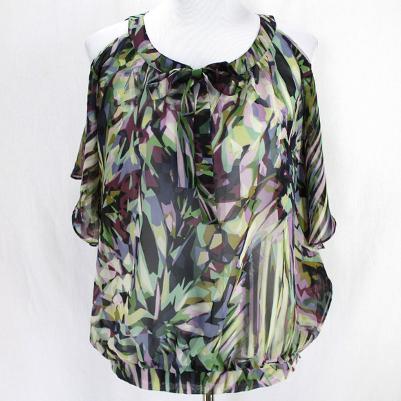Jennifer Lopez Tops - Jennifer Lopez Cold Shoulder Blouse Purple Green S